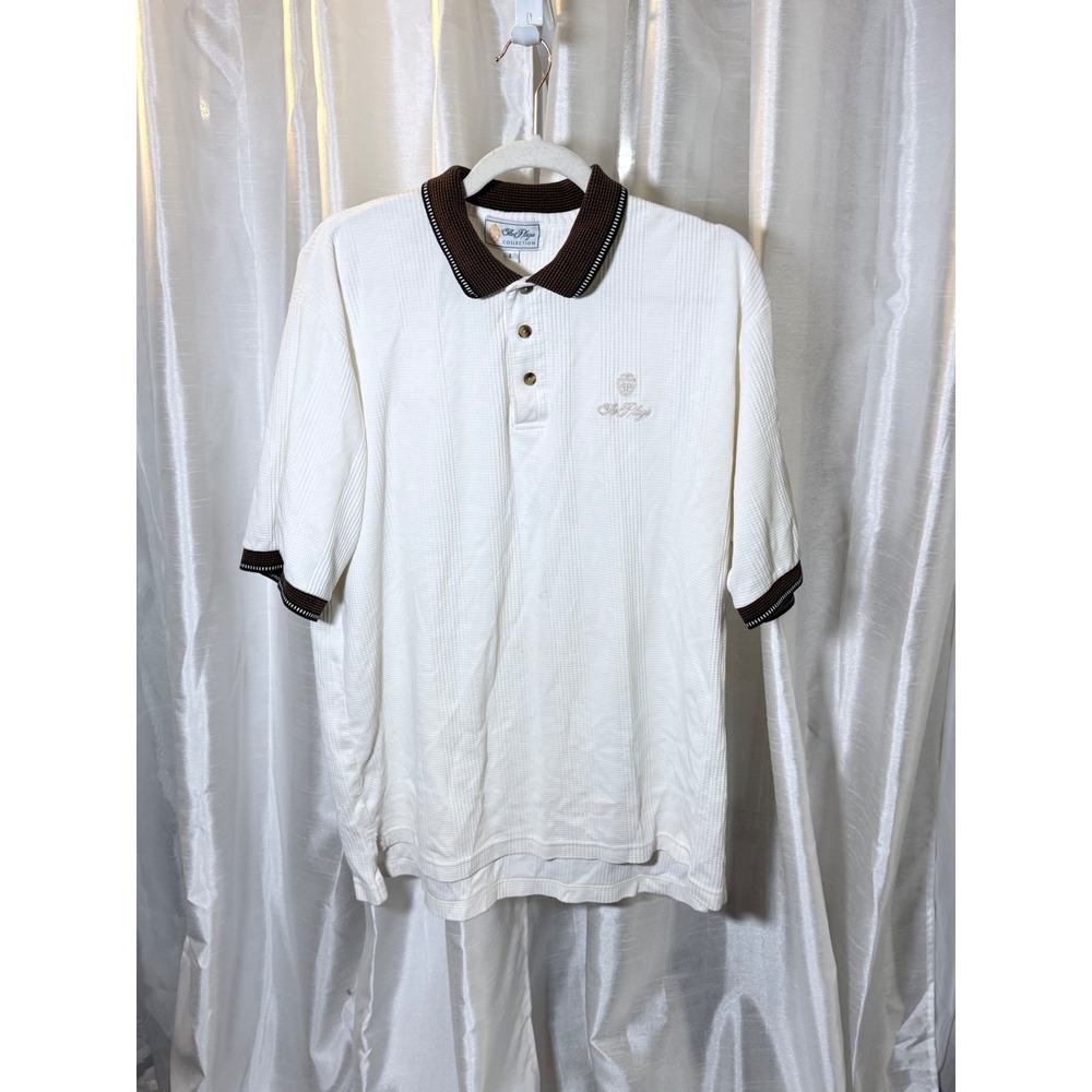 The Plaza Collection Polo Shirt Mens L White Excellent Waffle Knit Embroidered
